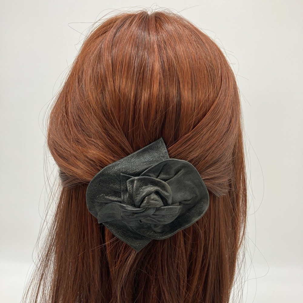 Handmade Hair Clip Barrette Black Leather Boho Hippie Ren Faire‎ Grunge Fairy
